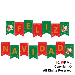 BANDERIN NAVIDEO CON STAMPING FELIZ NAVIDAD PAPA NOEL x 1